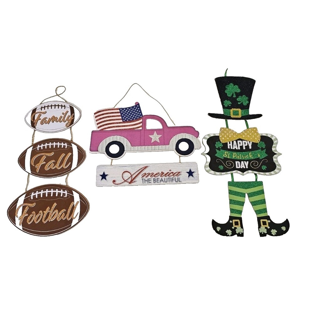 Holiday Wall Hanging Set Fall Football Patriotic Truck St Patricks Day Decor Lot